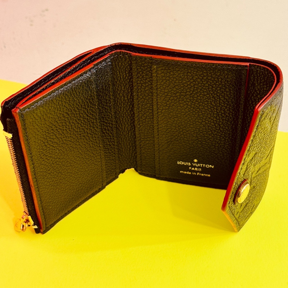 Louis Vuitton Black Embossed Monogram Small Wallet with Red Trim - Picture 13 of 16